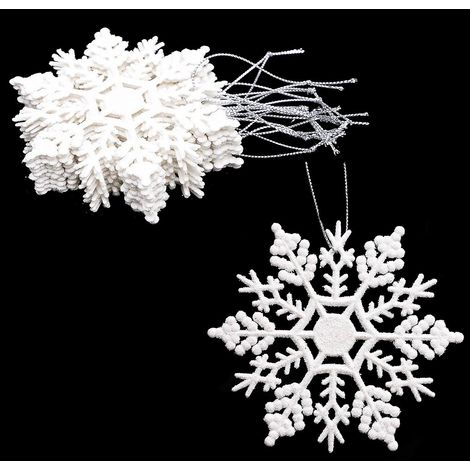 AURA 12 Stück 10 cm glitzernde Schneeflocken-Hängedekorationen, Weihnachtsdekorationen (weiß) (1/4)