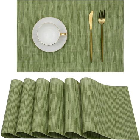 Lot de 6 sets de table, vinyle tissé, antidérapant, résistant chaleur, 30x45 cm, cuisine salle à manger hôtel (1/5)