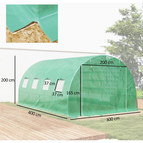 Bâche de remplacement pour serre, imperméable et anti-UV, 4m x 3m x 2m, modèle transparent et vert, résistante aux vents, abri de jardin polyvalent (1/5)