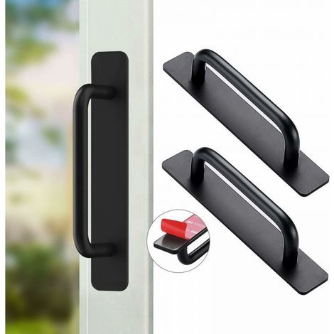 2 Pièces Poignée de Meuble Autocollante, Poignées Autocollantes en Aluminium, Poignées de Porte Coulissante, Poignées Tiroir pour Meuble Cuisine Armoire Chambre à Coucher, 150mm (Noir) (1/5)