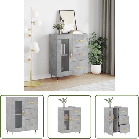 The Living Store Sideboard Betongrau 69,5x34x90 cm Holzwerkstoff - Schreibtisch - Wohnzimmermöbel - Sideboard - Regal - Grau (1/5)