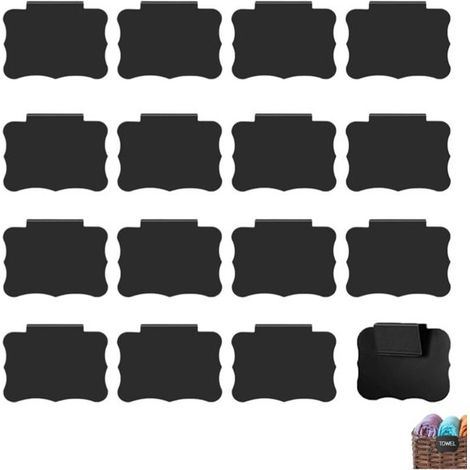 16 Stück Korbetiketten Korbclips zur Beschriftung Stoffetiketten für Körbe für Vorrats und Küchenschränke schwarz 8,9 × 7 cm (1/5)