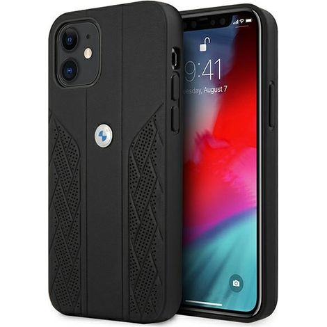 Funda BMW BMHCP12SRSPPK para iPhone 12 mini 5.4, color negro/negro, carcasa rígida de cuero curvada perforada. (1/5)