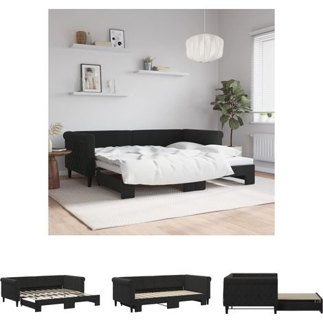 The Living Store Tagesbett Ausziehbar Schwarz 90x190 cm Samt - Betten & Bettgestelle (1/5)