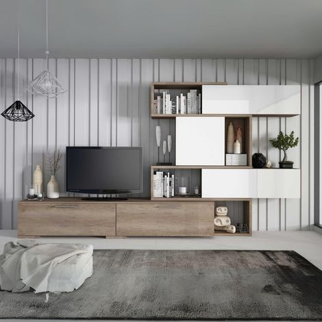 Parete attrezzata lineare o angolare reversibile 8016 colore rovere e bianco (1/5)