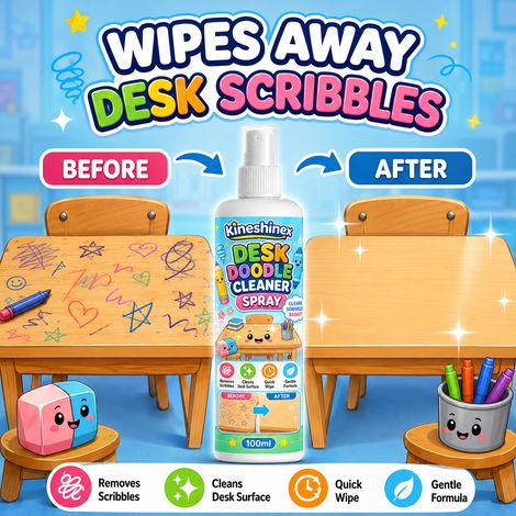 KineShineX Desk Graffiti Cleaner entfernt Bleistift-, Buntstift- und Filzstiftspuren ein Fleckenentferner für Schultische. (1/5)
