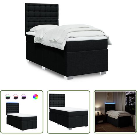 vidaXL Sommier à lattes de lit avec matelas Noir 100x200 cm Tissu (1/5)