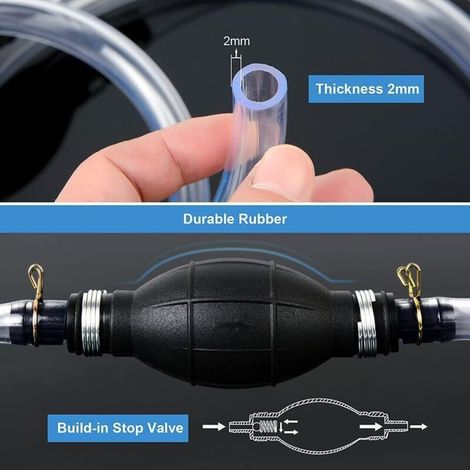 pompe a eau manuelle poire amorcage gasoil Pompe à siphon pour essence, gaz, huile, carburant, diesel, liquide, aquarium, pompe manuelle avec 2 tuyaux en PVC résistants (15 mm) avec collier de serrage (1/3)