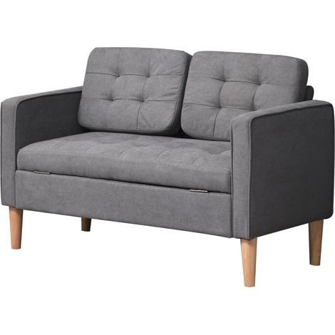 Zweisitzer-Sofa mit Stauraum, Holzbeinen, grauem Samtbezug, für Wohn-/Schlafzimmer, 117 x 62 x 78 cm