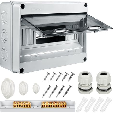 Coffret Electrique Etanche,12 Modules avec Terminaux et Rails Intégrés  Boîte à Fusibles Distributeur en Saillie,Exterieur IP65 Abs de Surface en Plastique avec Porte Transparente (1/5)