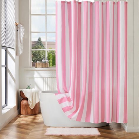 Rideau de douche rose à rayures verticales, rideau de douche rétro vintage à rayures pour salle de bain, tissu polyester imperméable, rideau de bain moderne pour salle de bain, 180 x 180 (1/5)