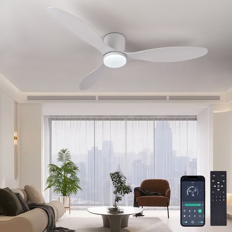 Ventilateur de plafond LED 24W – Moteur DC silencieux – 6 vitesses – Télécommande – Lumière 3 couleurs – Diamètre 65 cm – Blanc moderne (1/5)