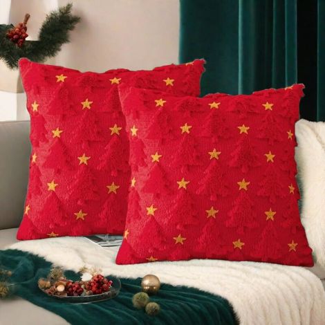 Housses de coussin de Noël - Lot de 2 housses de coussin décoratives pour l'intérieur - Décoration de Noël moderne (rouge, 45 x 45 cm)