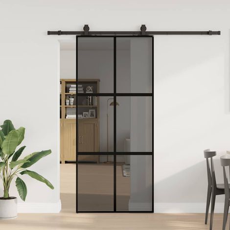 Schiebetür mit Beschlag Schwarz 90x205 cm Hartglas