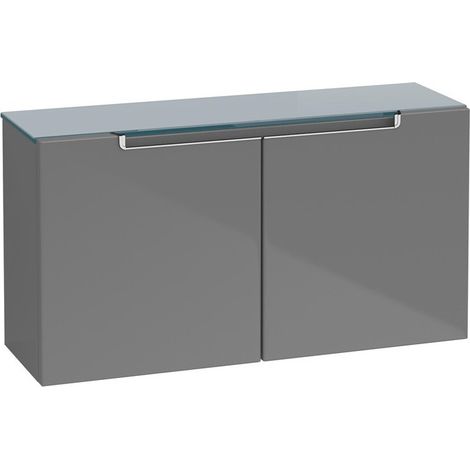 Credenza Villeroy & Boch Subway 2.0 A704, 2 porte, piastra di copertura Silver Grey, colorazione: Elm Impresso, maniglia: argento opaco - A7040RPN