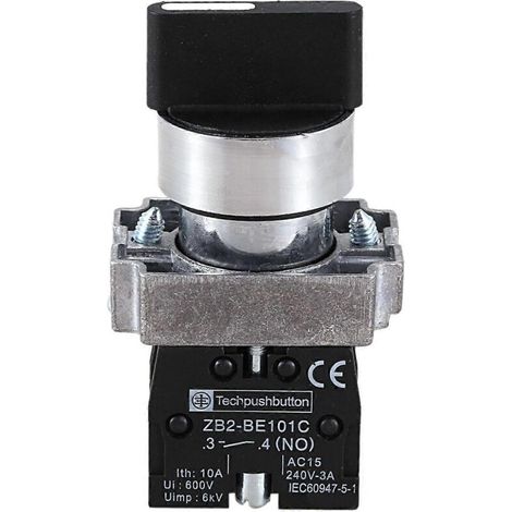 Interrupteur rotatif à 3 positions NO, verrouillage 22 mm, ZB2-BE101C, noir (1/5)