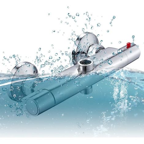 Mitigeur thermostatique de douche élégant, mitigeur eau chaude/eau froide avec contrôle intelligent de la température pour salle de bain (chrome poli)