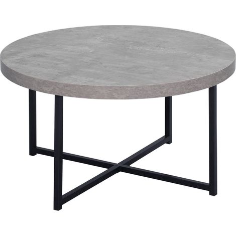 HOMCOM Table basse ronde effet béton ciré en bois et métal - Ø 80 x 45 cm - piètement croisé