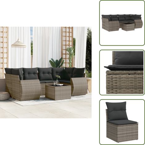 Salon de jardin avec coussins 7 pcs gris résine tressée - Ensemble Salon De Jardin - Meuble De Jardin - Canapé D'extérieur - Set Salon Exterieur - Mobilier Résistant Aux Intempéries (1/5)