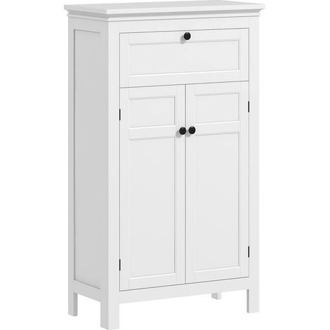 Meuble de salle de bain avec tiroir et étagères réglables, armoire de rangement sur pied, hauteur 102,5 cm, blanc (1/5)