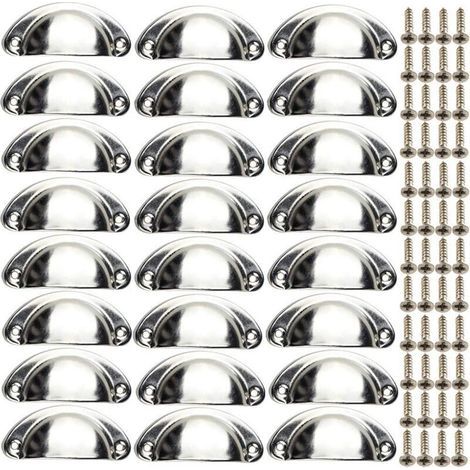 Ulisem – Lot de 24 poignées de meubles coquille vintage – Boutons semi-circulaires en fer avec finition chrome – Dimensions 82 x 35 mm avec vis (1/4)