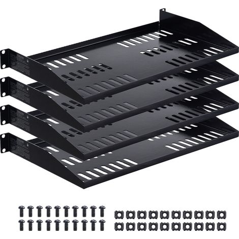 Étagère pour baie serveur 1U, lot de 4, charge maximale de 22,68 kg, structure cantilever ventilée, montage mural ou en rack avec plateau, profondeur de 254 mm, bonne circulation d'air pour équipement (1/5)