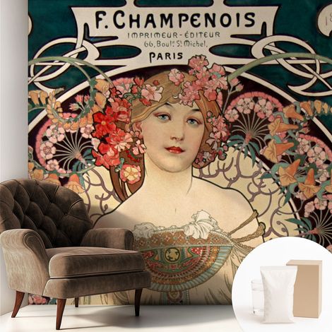 Papier peint intissé décoratif pour chambre et salon Design moderne à poser facilement - Colle incluse gratuite Symétrie florale 250x250 cm (1/5)
