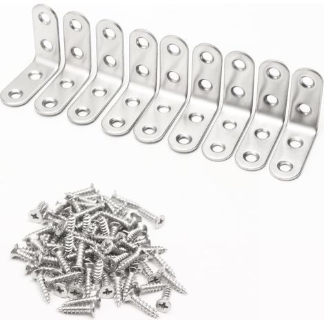 Escuadras de acero inoxidable, paquete de 20 piezas de placas de unión de esquina metálicas en forma de L de 90 grados, para muebles pesados. (1/4)
