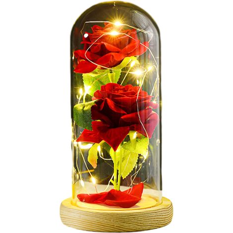 1 Rose éternelle sous cloche en verre, lumière LED chaude, socle plastique, décoration salon chambre, cadeau Saint-Valentin (1/5)