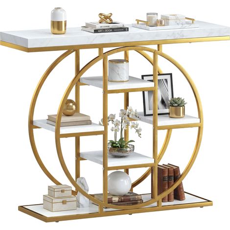 Table Console Entrée Industrielle Blanche, 6 Étagères, 100 cm (1/5)