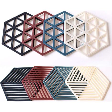 Dessous de plat en silicone et coussins chauffants 8 pièces 5,63 4,92 po Hexagone résistant à la chaleur Outil de cuisine multifonction pour tapis de bol, tapis de vaisselle, sets de table et sous-ver (1/4)