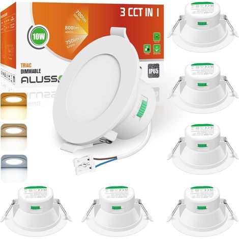 Spot LED Encastrable,10W Spot Led Dimmable 230V IP65, 3000K 4000K 5700K Réglables, Diamètre 95 mm,Diamètre du Trou Φ65-88mm,Éclairage de Plafond Pour Salle de Bain Salon, Lot de 6,Blanc (1/5)