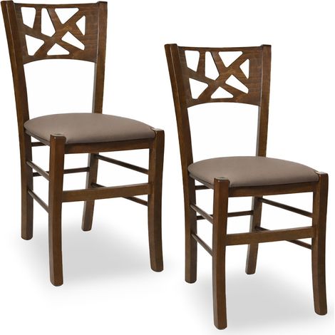 Sedie sala pranzo Sissy in legno noce scuro seduta imbottita tortora set da 2