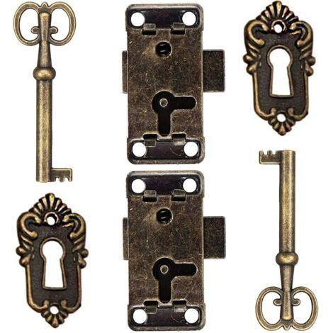 2 Pcs Serrure De Porte D'Armoire Antique Serrure Meubles Verrous Pour Placards DéCoratifs Serrure Avec Clé Trou De Serrure Pour BoîTe En Bois Bijoux Anciens Maquillage Valise Tiroir De Meubles (1/5)