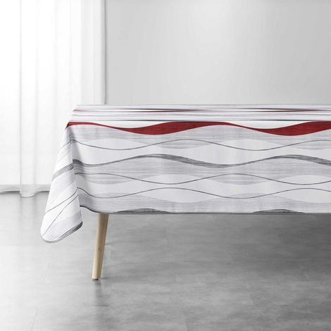 Nappe Imprimée "Ondulys" 150x240cm Blanc & Rouge (1/2)