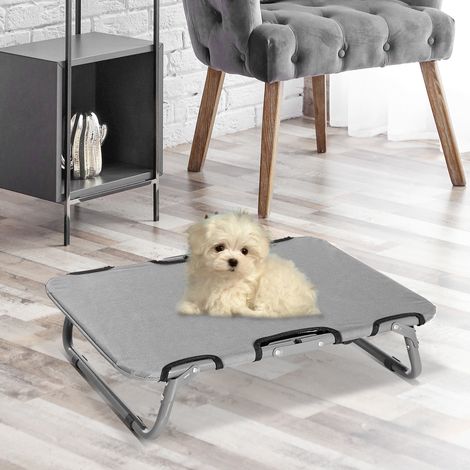 Lit pour chien en extérieur, 59 x 46 x 15 cm, pliable, lit surélevé pour petits chiens, lit pour camping en extérieur, gris