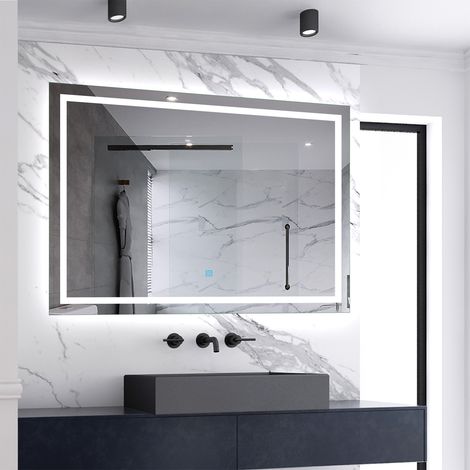 Miroir de salle de bain lumineux L.100 x H.80 cm avec Anti-Buée + 3 Couleurs + Dimmable, Miroir LED Mural