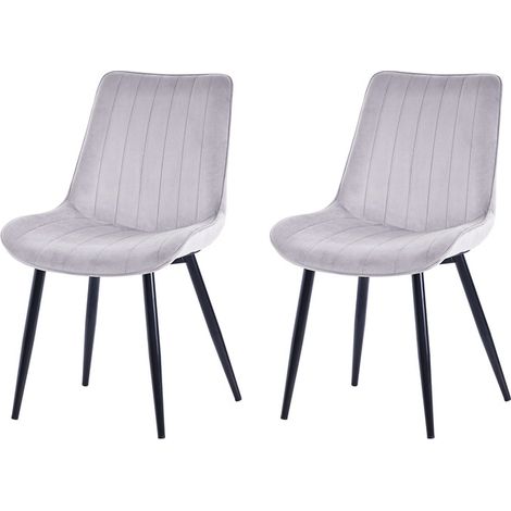 Homavo – Lot de 2 chaises salle à manger gris clair en velours 53x62,5x88 cm – Structure métallique – Confort mousse haute densité (1/5)
