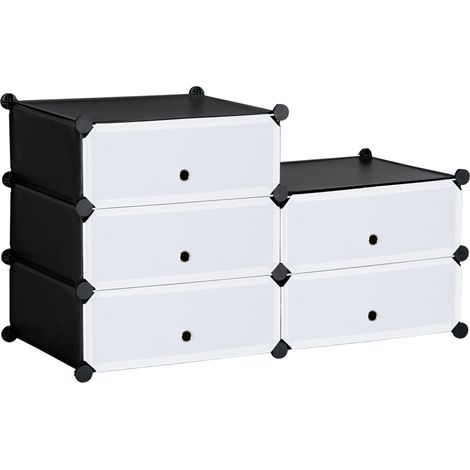 Platzsparendes modulares Schuhregal, 6 Behälter aus Polypropylen und Stahl, 49 x 36,5 x 108 cm, schwarz und transparent