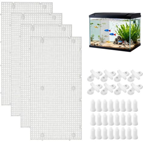 4 Pièces Aquarium Séparateur, Diviseur D’Aquarium 30x15cm, avec 8 Ventouses et 24 Supports, Séparateurs pour Aquarium pour Séparer Les Poissons Filtration et Protection du Fond (1/5)