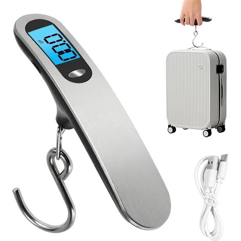 Bilancia per bagagli da 50 kg (110 libbre) - Nuova bilancia digitale portatile 2.0 - Ricaricabile tramite USB - Con gancio per appenderla - Adatta per viaggi, casa e attività all'aperto (1/4)