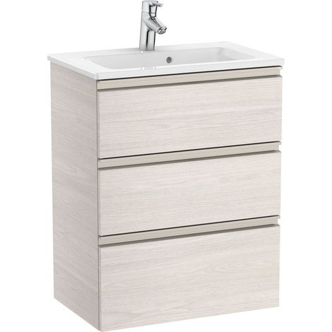 Pack Unik meuble bas compact 3 tiroirs + lavabo THE GAP - ROCA Couleur : frêne nordique - Dimensions : 605x380x759 mm (1/3)