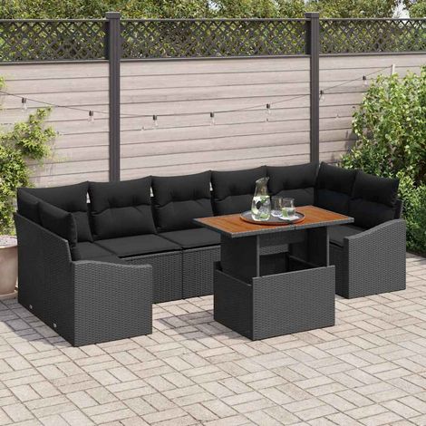 Garten Essgruppe mit Kissen 8 pcs Schwarz und Braun