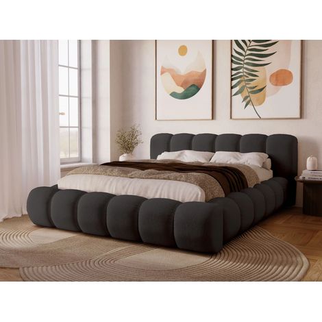Lit rembourré avec rangement 120x200 velours gris foncé Doria (1/5)