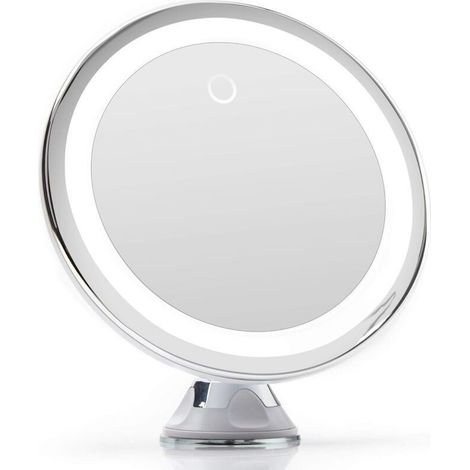 Miroir grossissant 10x lumineux LED – 14 lampes – Fixation ventouse – Éclairage naturel dimmable pour maquillage et toilettage (1/5)