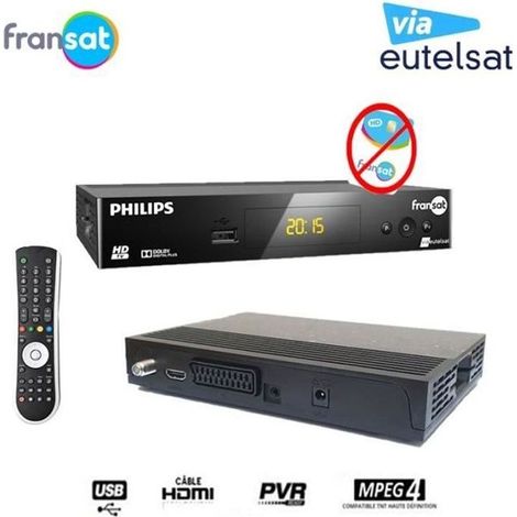 RÉCEPTEUR PHILIPS DSR 3031F , DÉMODULATEUR - ENREGISTREUR SATELLITE HD FRANSAT (EUTELSAT 5° OUEST) (VENDU SANS CARTE)