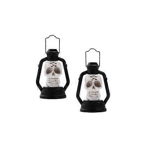 SZTXJ 2er-Pack Halloween-Kerzenlaternen, Mini, bunte LED-Dekorations-Hängelaternen, Kerzen für Kinder, Halloween-Party-Geschenk (Totenkopf)