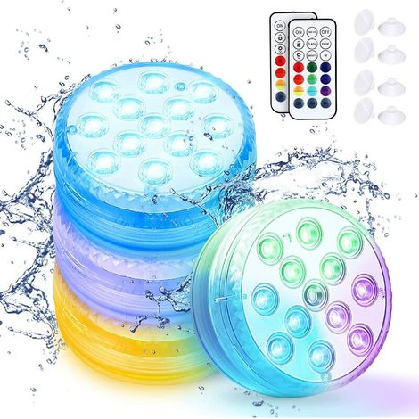 Unterwasser-LED-Leuchte, 16 Farben, 13 Sekunden LED-Poolleuchte mit Funkfernbedienung, wasserdichte Badewannenleuchten (4 Stück) (1/5)
