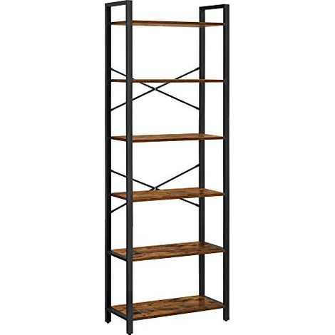 Bibliothèque, bibliothèque à 6 niveaux avec structure en acier, hautes étagères rustiques pour salon, bureau, bureau, hall, style industriel, 66 x 30 x 186 cm, marron rustique et noir LLS062B01 (1/5)