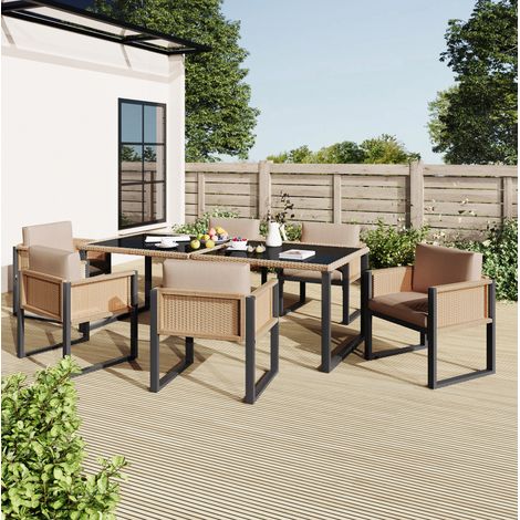 table repas chaise jardin 6 places rotin noir OKMYHOME (1/5)